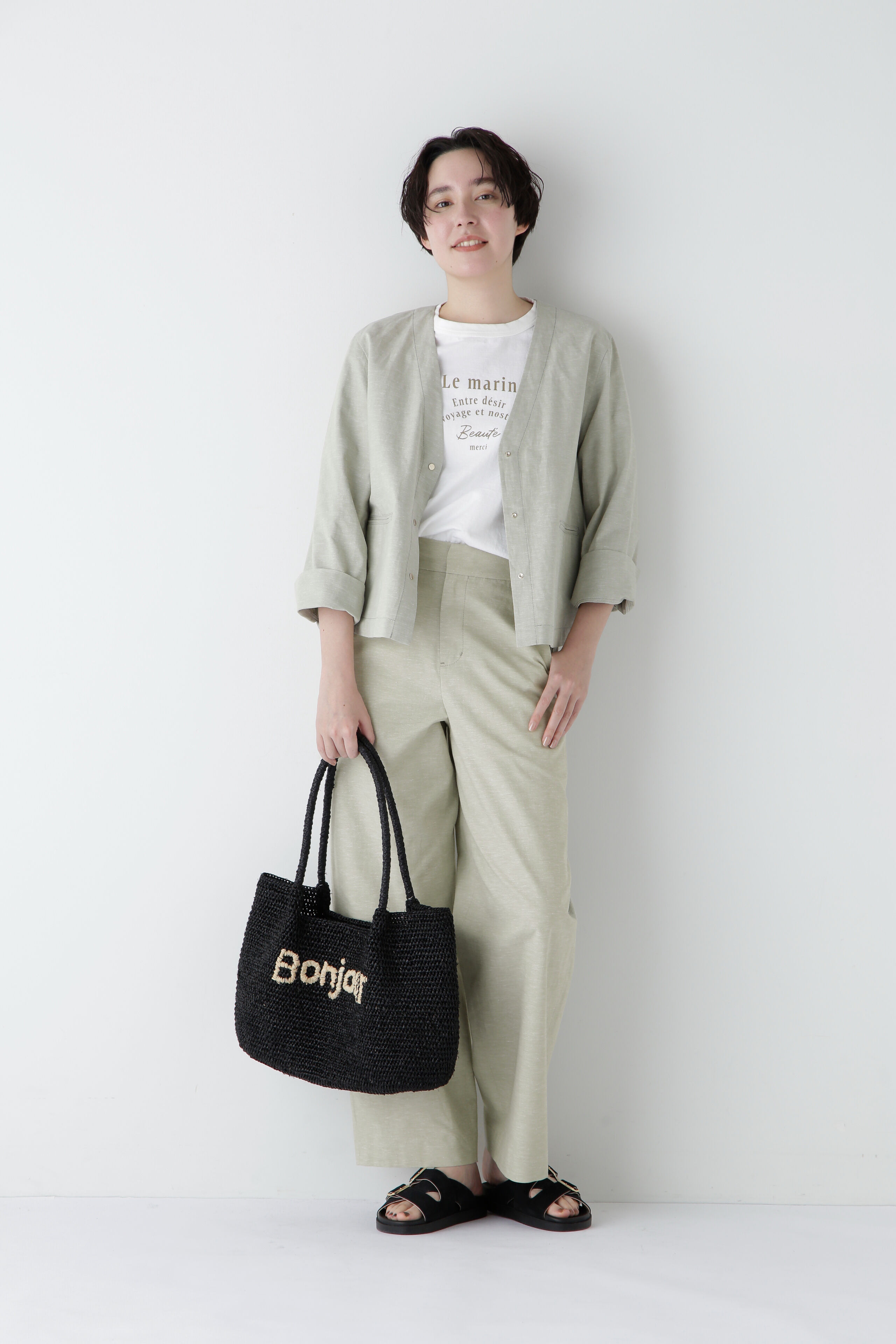  「◆綿麻シャンブレーセミワイドパンツ」|その他|