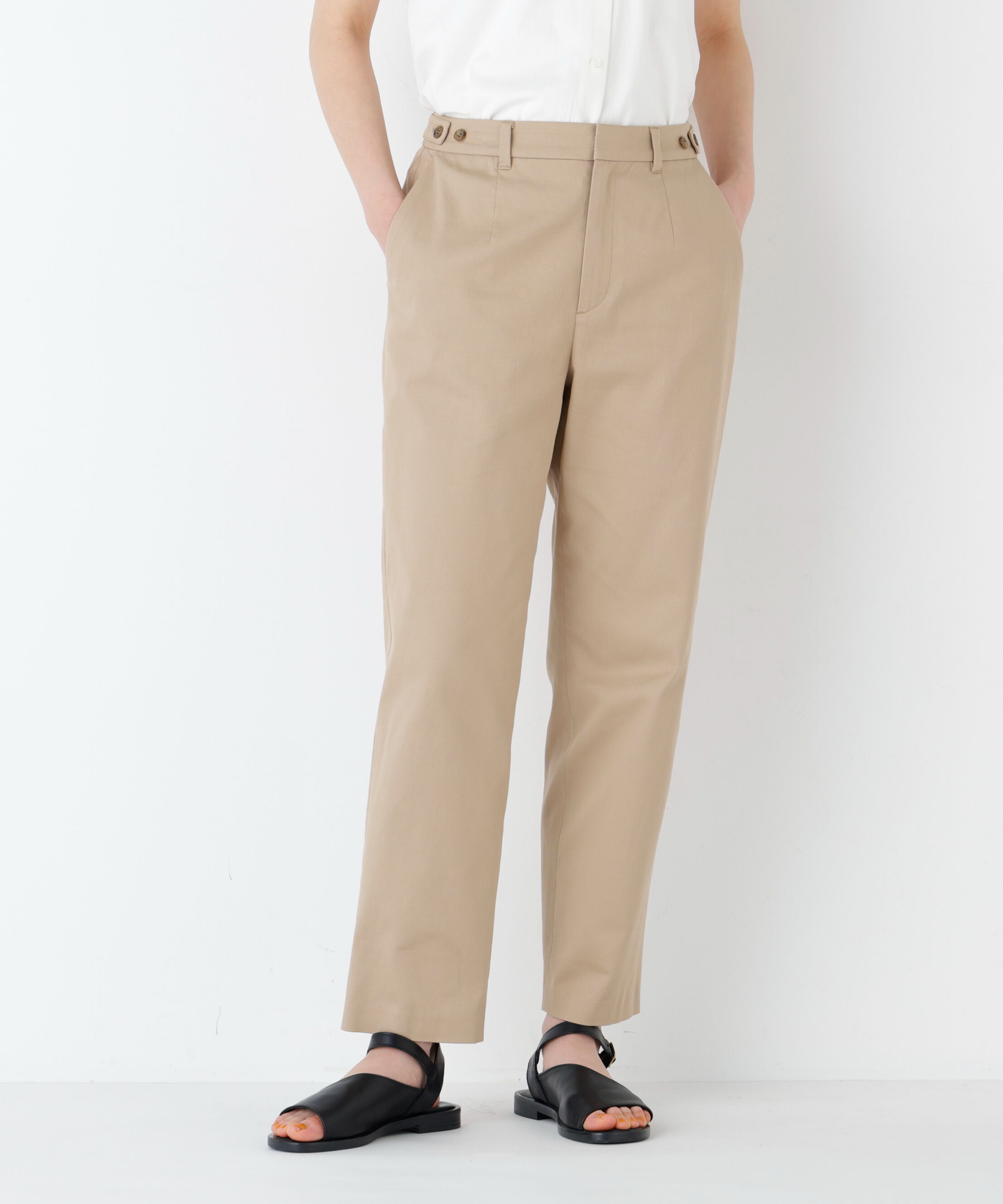  「ピケストレッチ細身ストレートパンツ」|その他|ベージュ