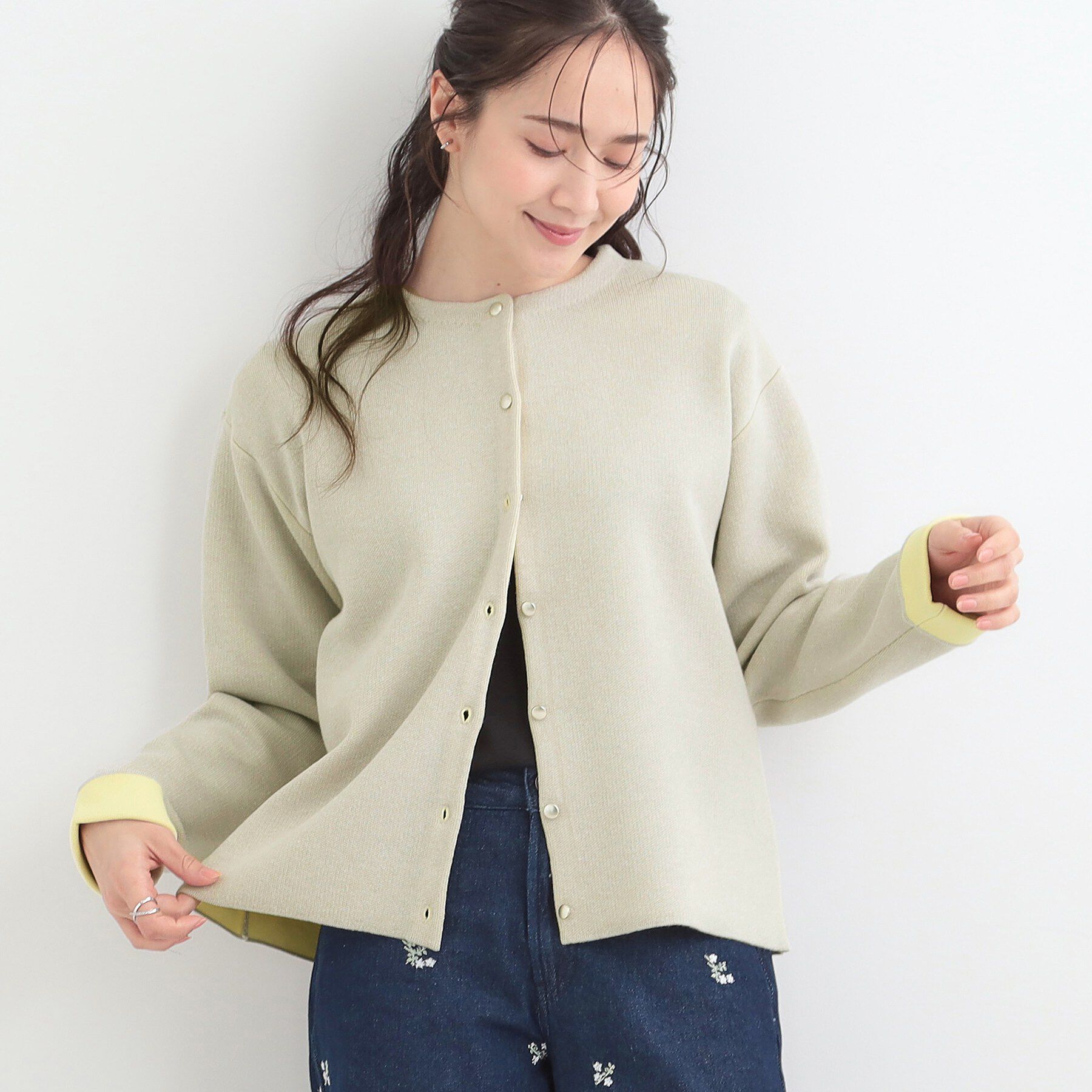 SHOO･LA･RUE「【洗濯機可/S-LL】品良くきまる 配色カーディガン」|カーディガン|ライトグレー(011