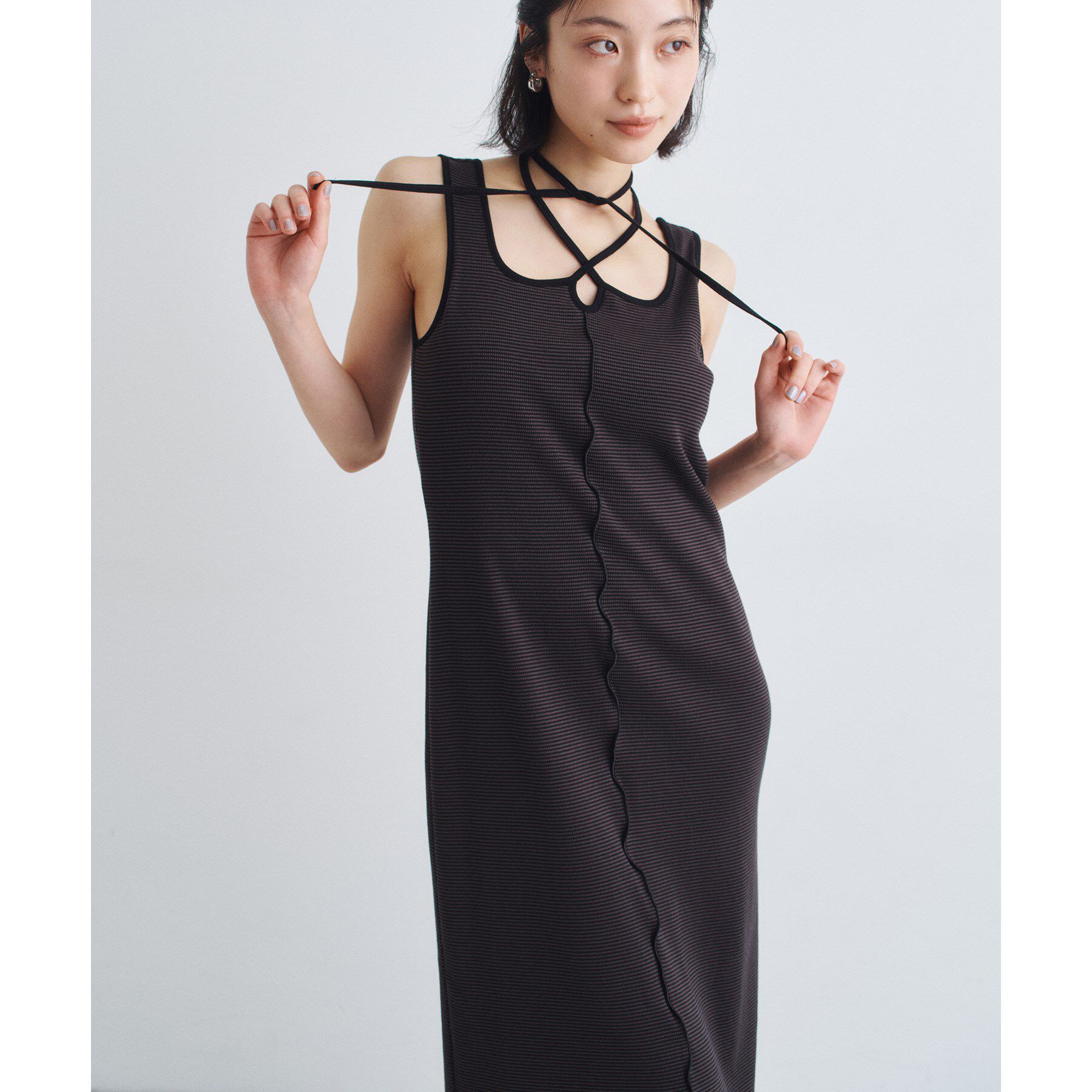 CODE A「chic border jersey dress」|ワンピース|ブラック(319)