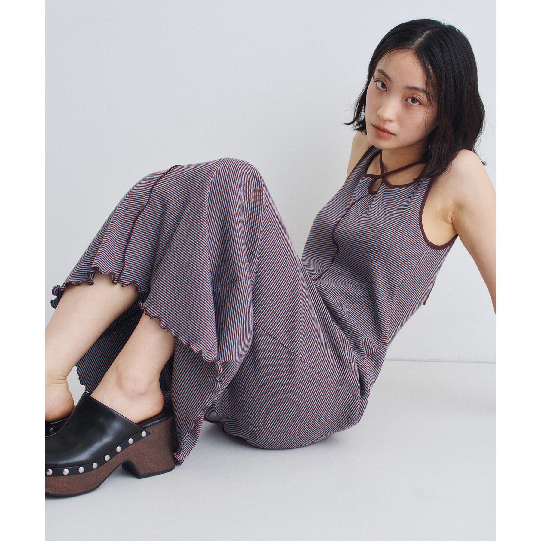 CODE A「chic border jersey dress」|ワンピース|ブラウン(344)