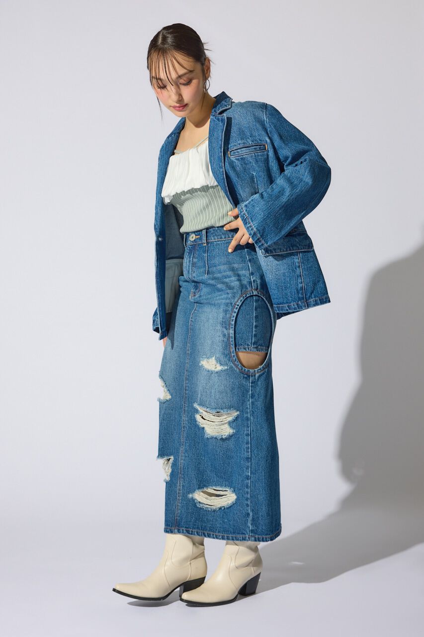 rienda「サイドオープンレイヤードデニムスカート」|スカート|BLU