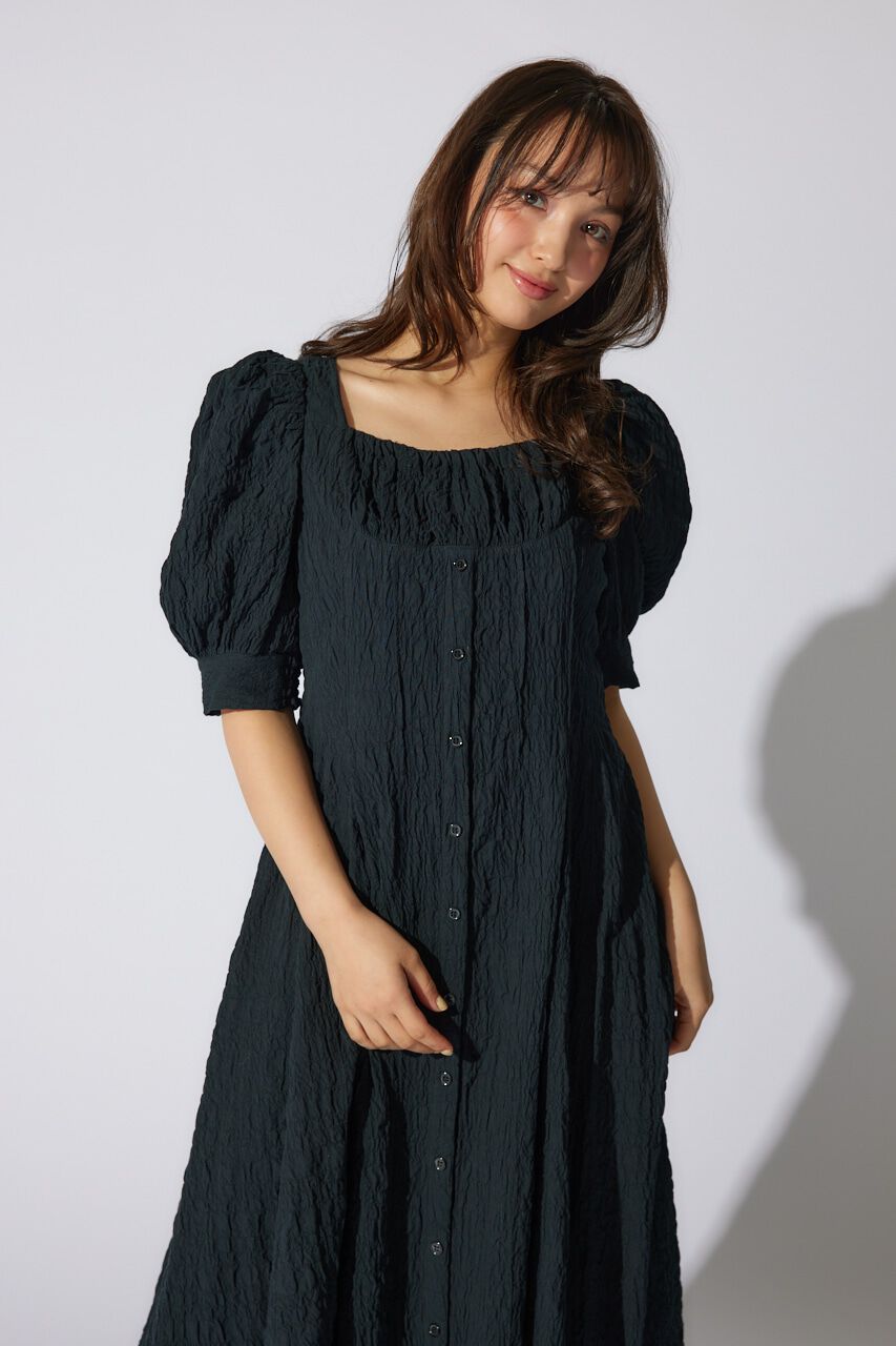 rienda「バストギャザーデザインジャガードフレアワンピース」|ワンピース|