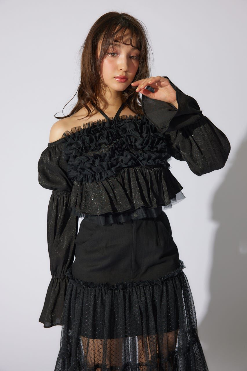 rienda「フリルオフショルブラウス」|シャツ・ブラウス|BLK