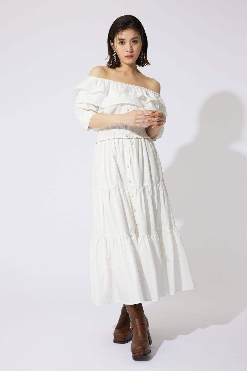 rienda「センターボタンデザインティアードフレアスカート」|スカート|WHT