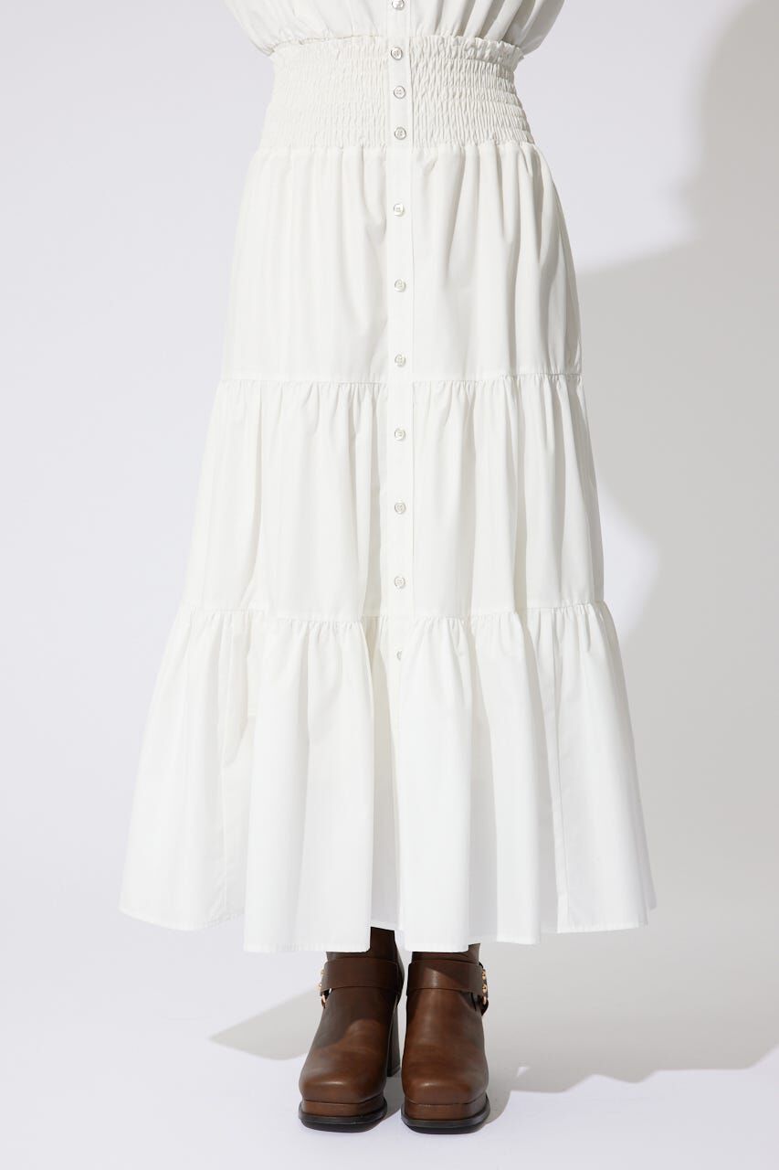 rienda「センターボタンデザインティアードフレアスカート」|スカート|