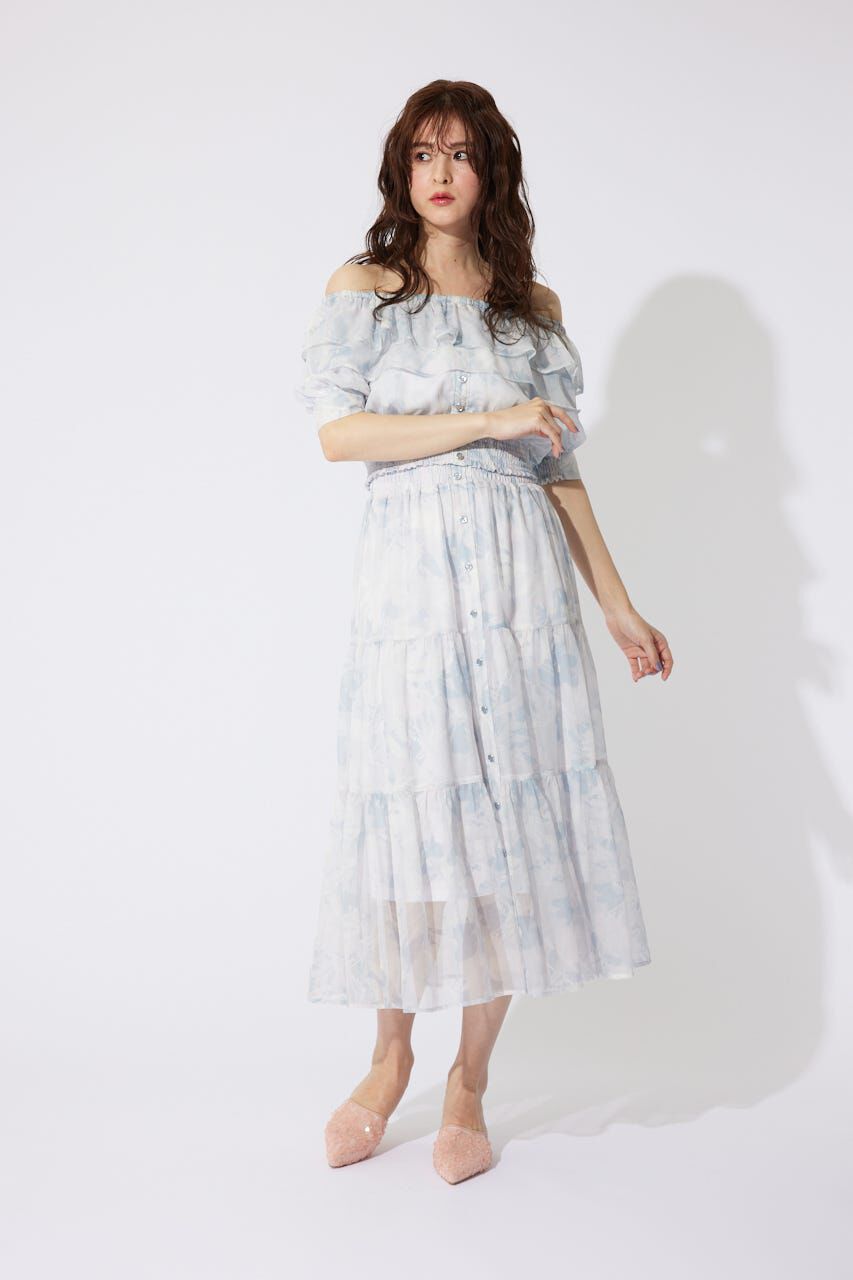 rienda「センターボタンデザインティアードフレアスカート」|スカート|柄PUR5