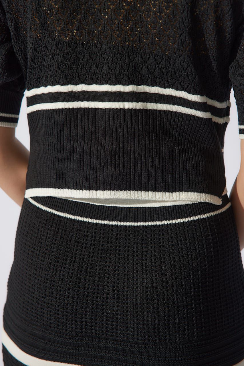 rienda「2WAYフリンジライン配色クロシェニットワンピース」|ワンピース|