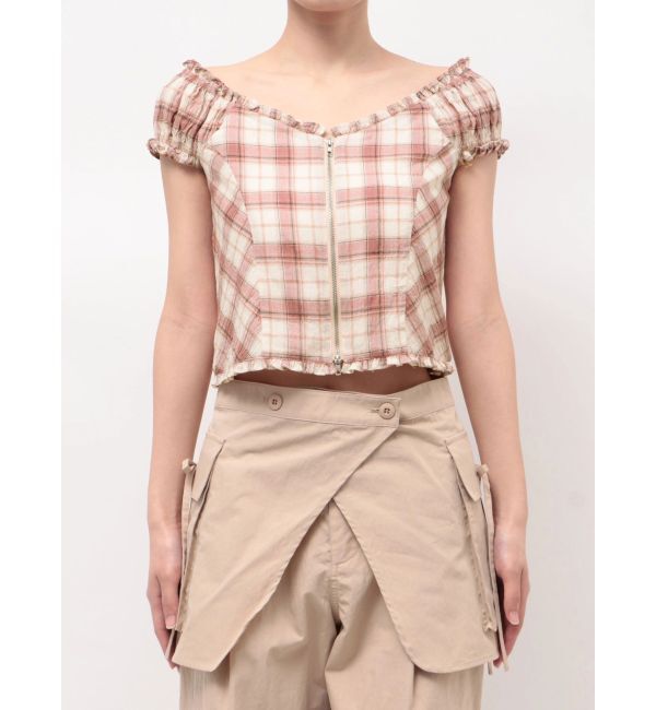 CALNAMUR「オフショルチェックミニトップス」|シャツ・ブラウス|