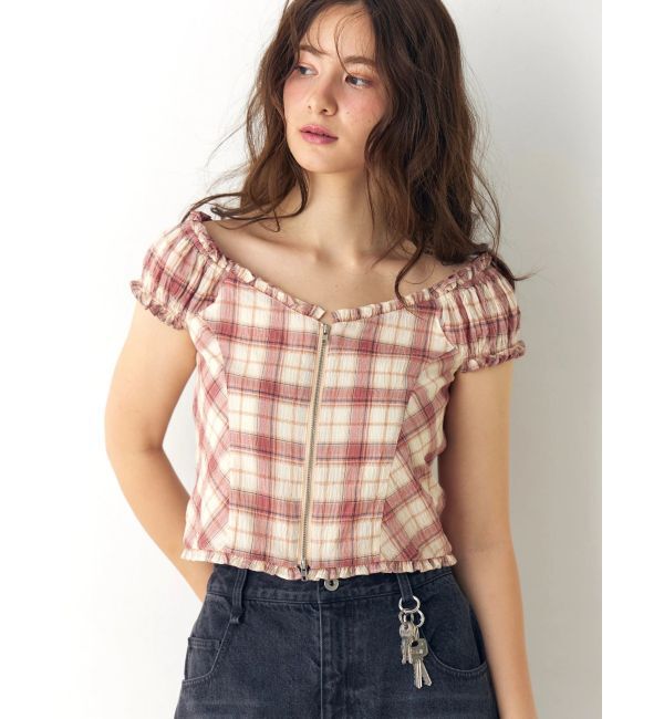 CALNAMUR「オフショルチェックミニトップス」|シャツ・ブラウス|