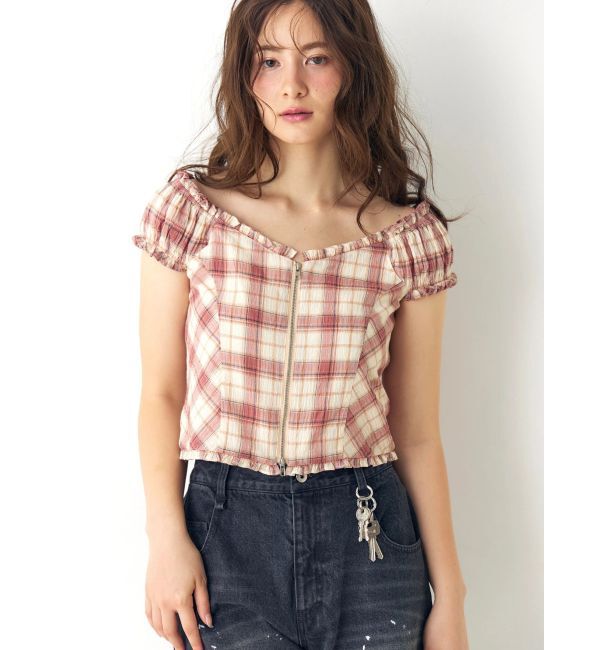 CALNAMUR「オフショルチェックミニトップス」|シャツ・ブラウス|