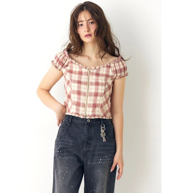 CALNAMUR「オフショルチェックミニトップス」|シャツ・ブラウス|
