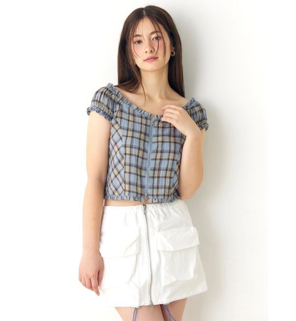 CALNAMUR「オフショルチェックミニトップス」|シャツ・ブラウス|
