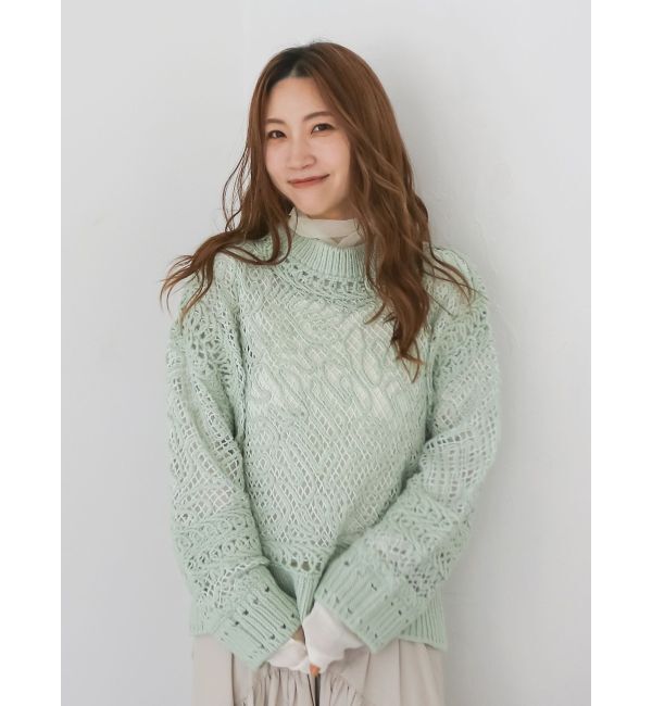 Ungrid「レーシー刺繍ルーズニット」|ニット・セーター|グリーン