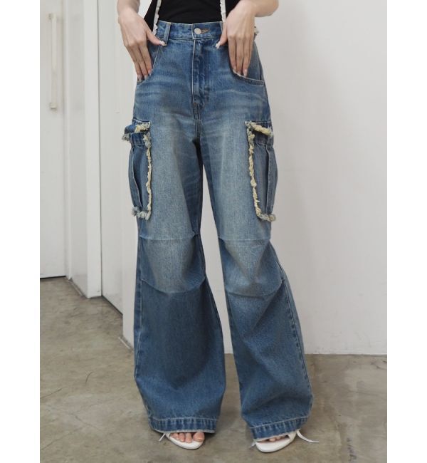 EVRIS「フリンジカーゴデニムパンツ」|デニム|ブルー