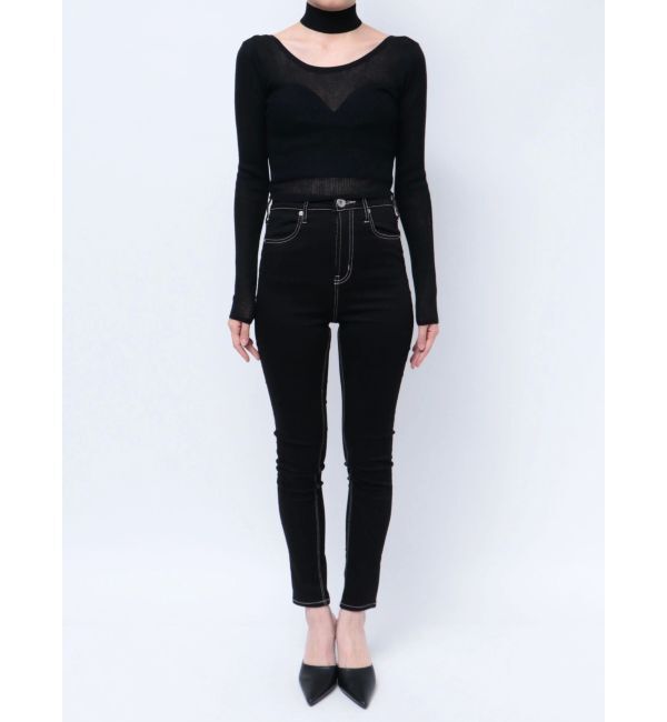 GYDA「チョーカー付きシアーニットトップス」|ニット・セーター|