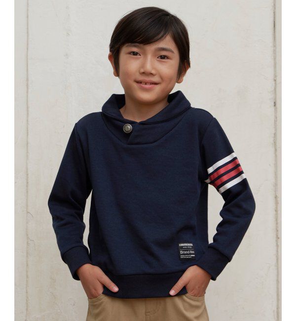 ikka kids「コンチョボタンショール襟トレーナー 2（120~160cm）」|Tシャツ・カットソー|ネイビー