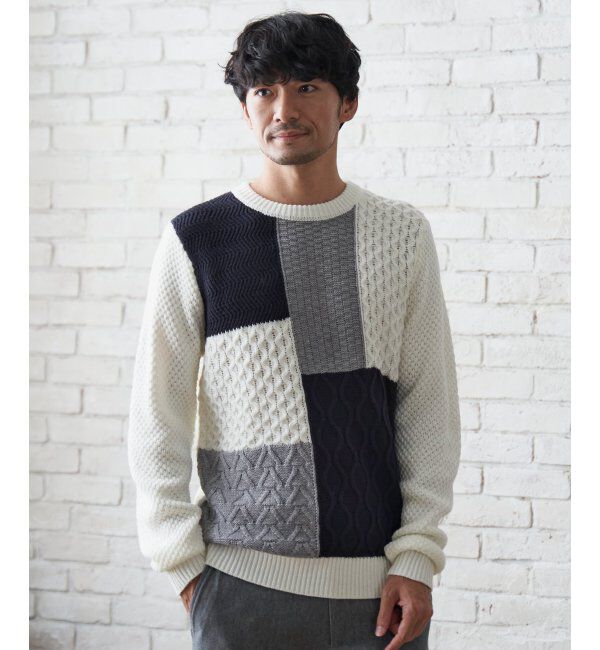 ikka「ブロックスジャガードニット」|プルオーバー|オフホワイト