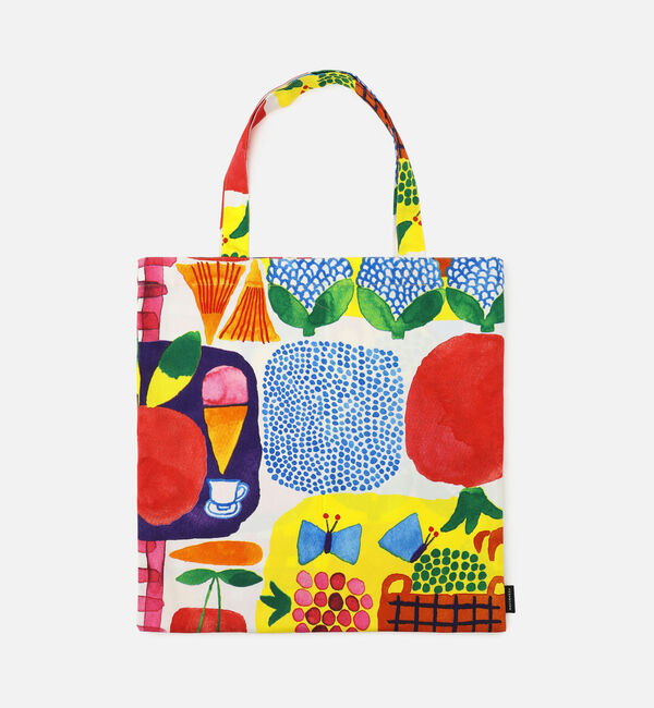 Marimekko「【日本限定】Kesatori トートバッグ 44&times;43cm」|トートバッグ|ﾚｯﾄﾞ&times;ﾊﾟｰﾌﾟﾙ&times;ｲｴﾛｰ
