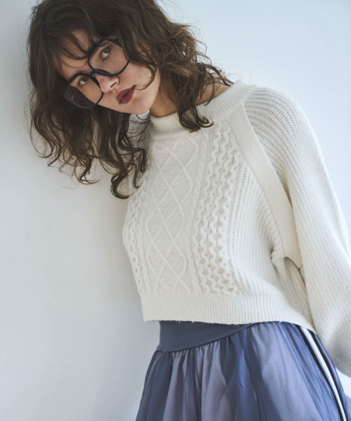 アンドクチュール「ラメケーブルクロップドプルオーバー」|ニット・セーター|