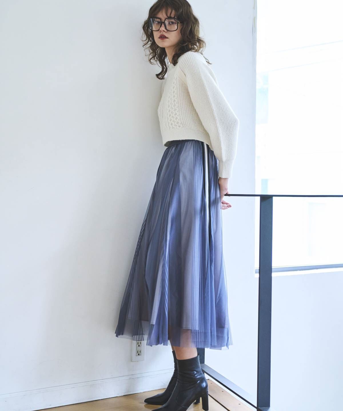 アンドクチュール「ラメケーブルクロップドプルオーバー」|ニット・セーター|