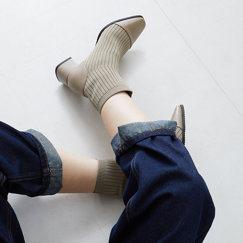 ORiental TRaffic「切替 ニット ヒールブーツ /31407 柔らかい ストレッチ」|ショートブーツ|