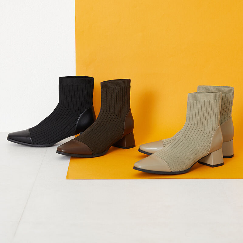 ORiental TRaffic「切替 ニット ヒールブーツ /31407 柔らかい ストレッチ」|ショートブーツ|