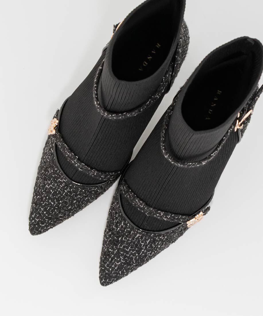  「パンプスライクニットドッキングブーツ」|ショートブーツ|