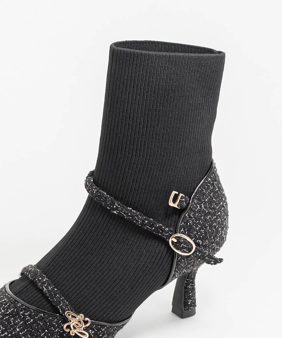  「パンプスライクニットドッキングブーツ」|ショートブーツ|