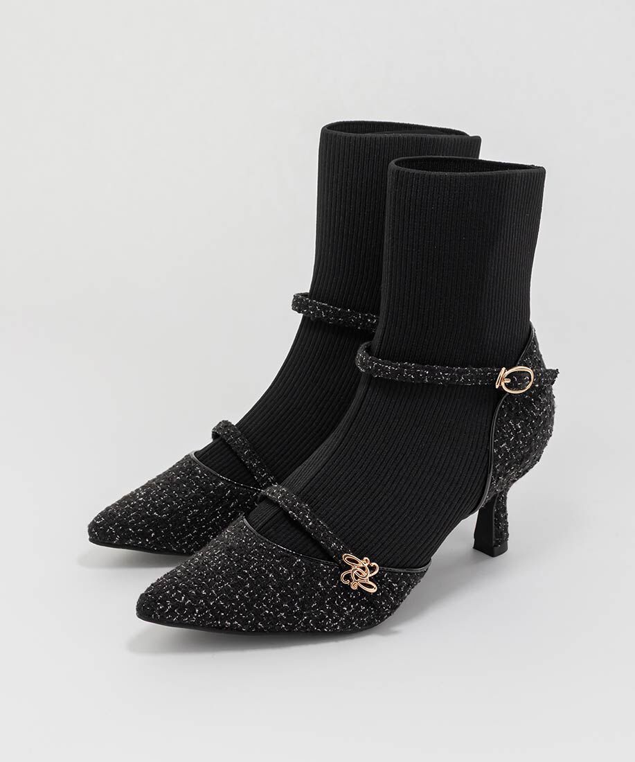  「パンプスライクニットドッキングブーツ」|ショートブーツ|