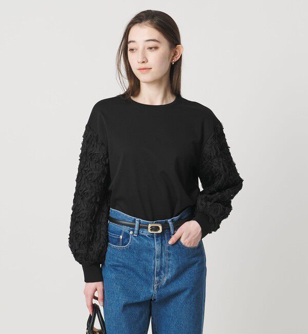 UNITED ARROWS「エンブロイダリーフラワー ショルダーコンビ カットソー」|Tシャツ・カットソー|