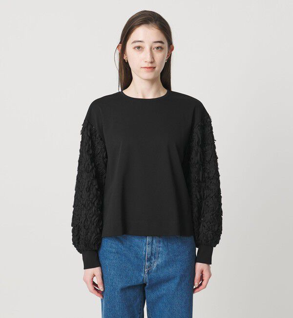 UNITED ARROWS「エンブロイダリーフラワー ショルダーコンビ カットソー」|Tシャツ・カットソー|