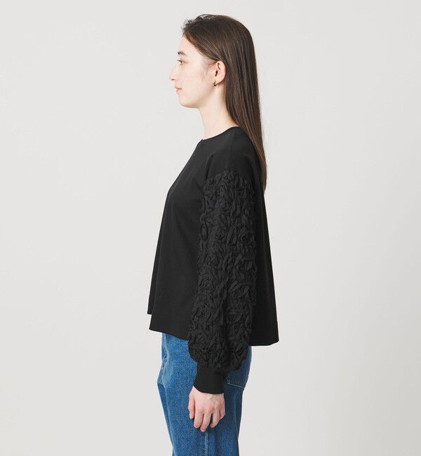 UNITED ARROWS「エンブロイダリーフラワー ショルダーコンビ カットソー」|Tシャツ・カットソー|