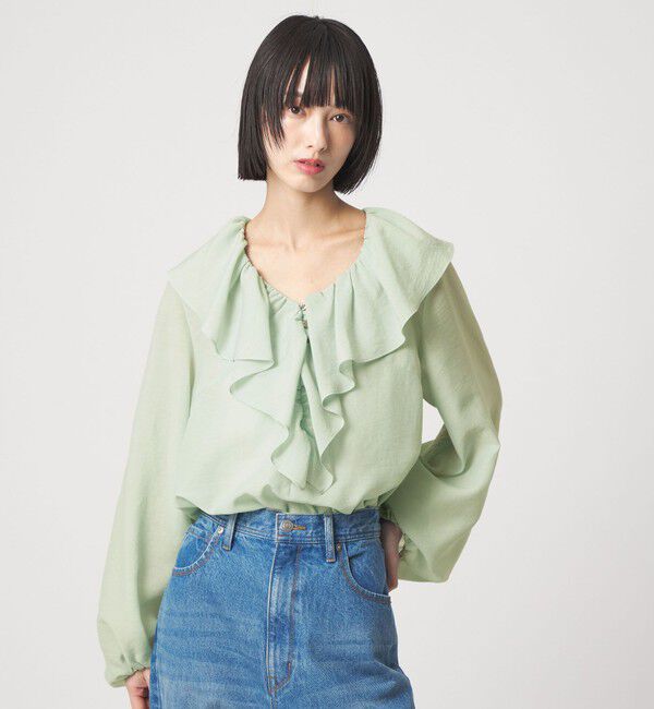 EMMEL REFINES「＜EMMEL REFINES＞EM スパンボイル フリル ブラウス」|シャツ・ブラウス|LIME