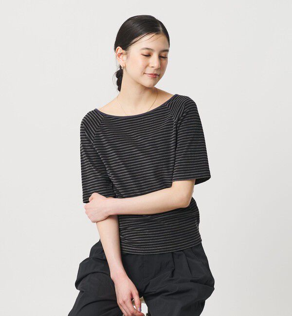 BEAUTY&YOUTH UNITED ARROWS「コットン パイルボーダー 5分袖カットソー」|Tシャツ・カットソー|DK.GRAY