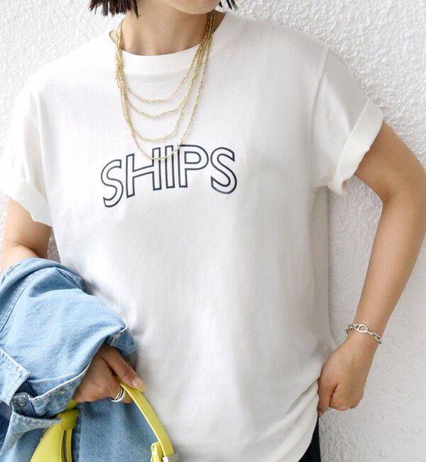 SHIPS for women「《一部追加予約》【WEB限定】 SHIPS ラウンド プリント ロゴ TEE」|Tシャツ・カットソー|ライトホワイト
