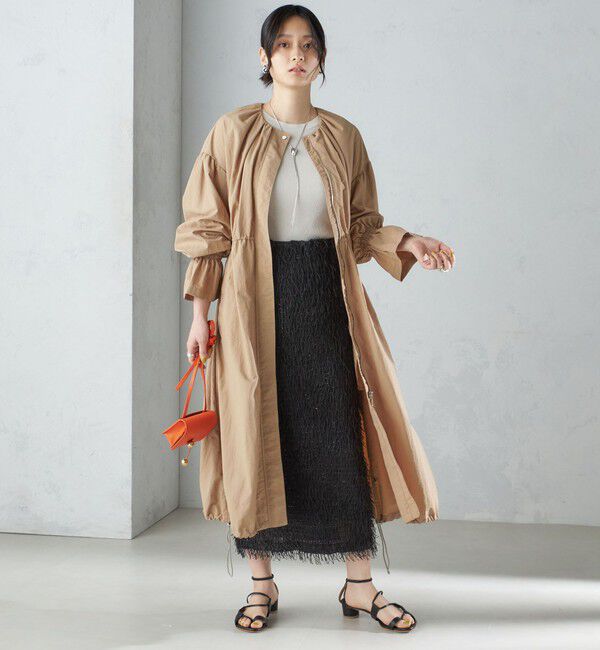 SHIPS for women「〈撥水加工/手洗い可能〉裾 ドロスト ノーカラー ロング コート 24SS ◇」|ノーカラーコート|