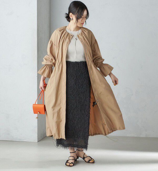 SHIPS for women「〈撥水加工/手洗い可能〉裾 ドロスト ノーカラー ロング コート 24SS ◇」|ノーカラーコート|