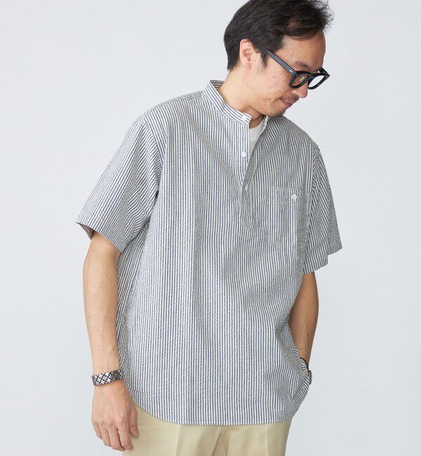 SHIPS「SHIPS: シアサッカー プルオーバー バンドカラー ショートスリーブ シャツ」|シャツ・ブラウス|