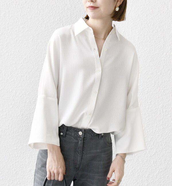 SHIPS any「SHIPS any:〈手洗い可能〉ラフ サテン ビック シルエット シャツ」|シャツ・ブラウス|