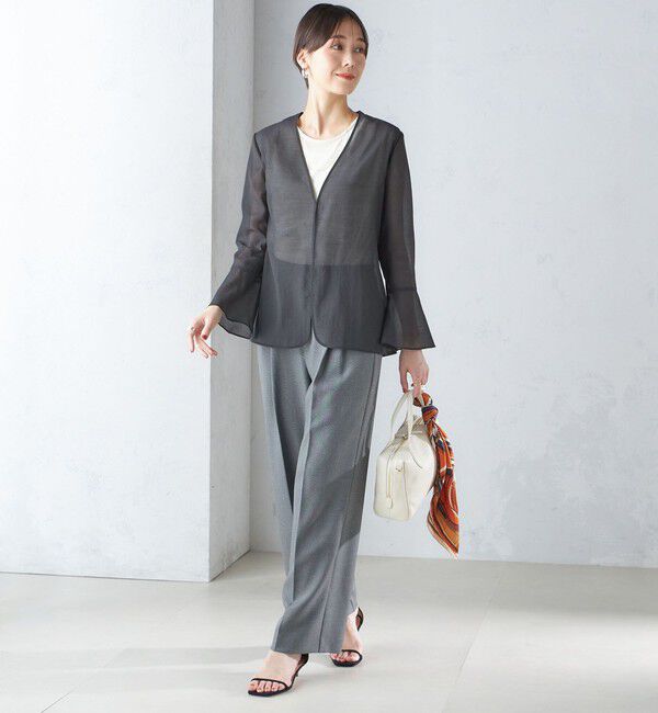 SHIPS for women「〈手洗い可能〉シアー オーガンジー フレア スリーブ ジャケット」|ノーカラージャケット|