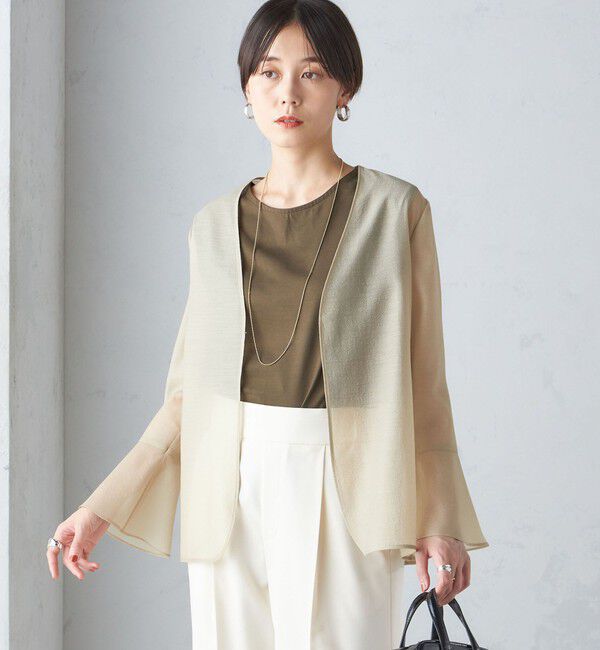 SHIPS for women「〈手洗い可能〉シアー オーガンジー フレア スリーブ ジャケット」|ノーカラージャケット|