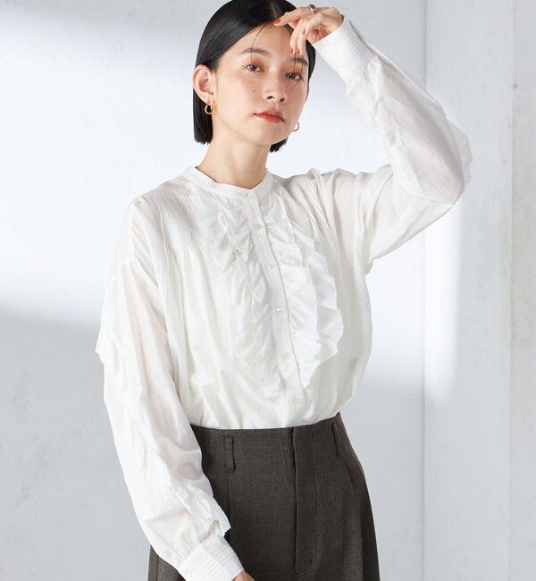 SHIPS for women「〈手洗い可能〉コットン シルク ローン フリル ブラウス」|シャツ・ブラウス|