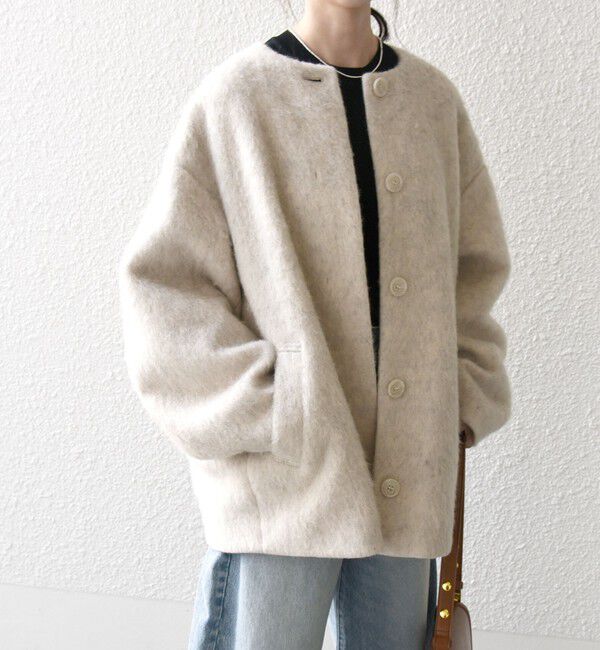 SHIPS any「SHIPS any: シャギー ノーカラー コクーン コート」|ノーカラーコート|