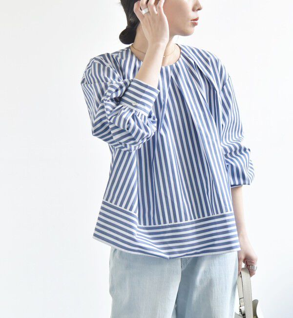 quaranciel「quaranciel:〈洗濯機可能〉REPREVE タック フレア シャツ ブラウス」|シャツ・ブラウス|ネイビー