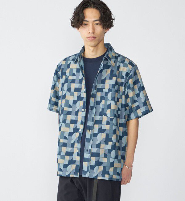 SHIPS「SHIPS: メッシュ プリント レギュラーカラー ショートスリーブ シャツ」|シャツ・ブラウス|コバルトブルー