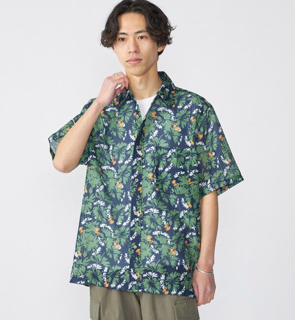 SHIPS「SHIPS: メッシュ プリント レギュラーカラー ショートスリーブ シャツ」|シャツ・ブラウス|ダークブルー