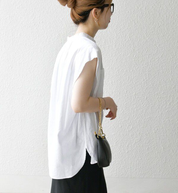 SHIPS any「SHIPS any:〈洗濯機可能〉リネン コットン バンドカラー フレンチスリーブ ポケット シャツ」|シャツ・ブラウス|