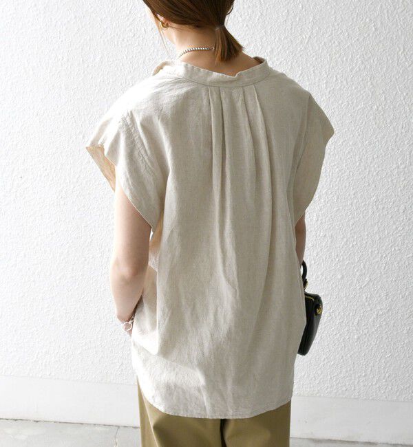 SHIPS any「SHIPS any:〈洗濯機可能〉リネン コットン バンドカラー フレンチスリーブ ポケット シャツ」|シャツ・ブラウス|