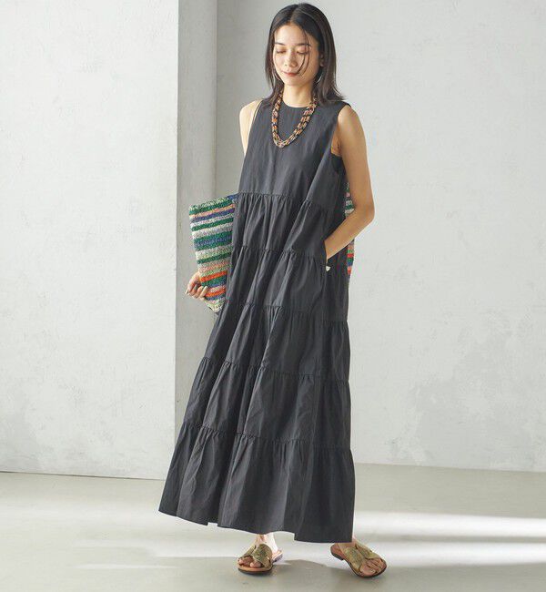 SHIPS for women「〈手洗い可能〉Fanaka:ポプリン ティアード ロング ワンピース」|ワンピース|